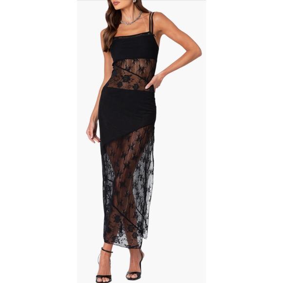 Edikted Dresses & Skirts - Edikted Mesh Dress in Black Size XS Sheer Lace Adjustable Straps Floral Pattern